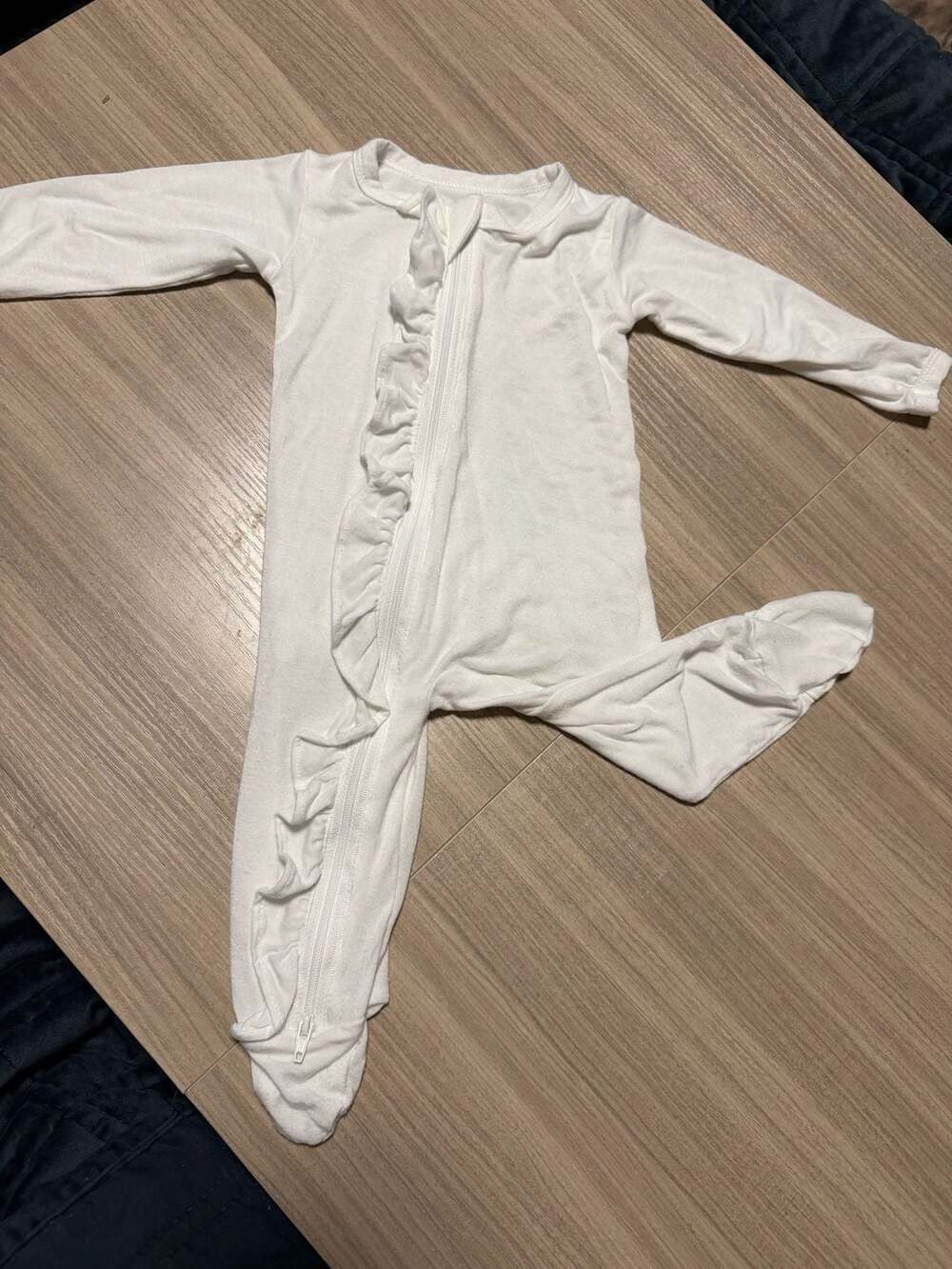 Little Bumming Ruffle Footed Zipper Sleeper Size 0/3M White